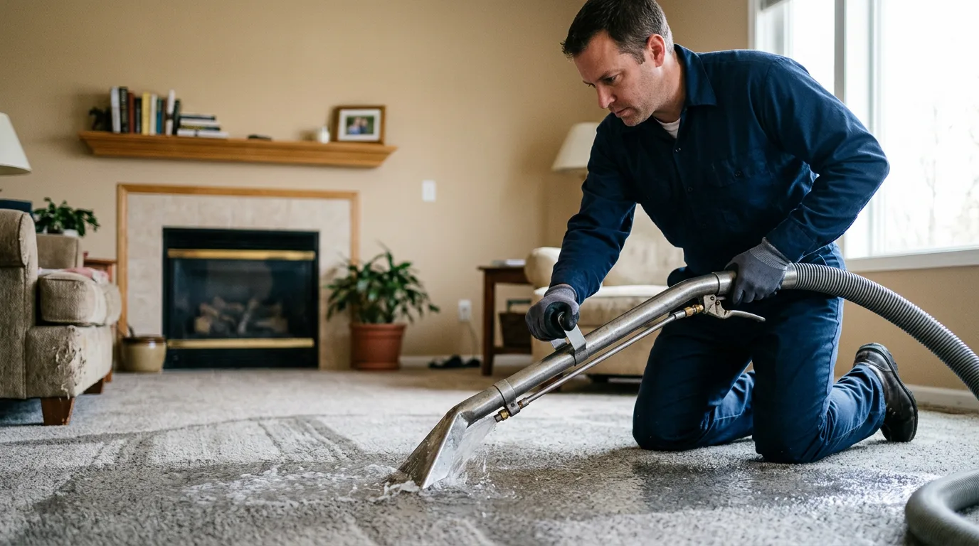 Water damage restoration technician working near Indianapolis, IN